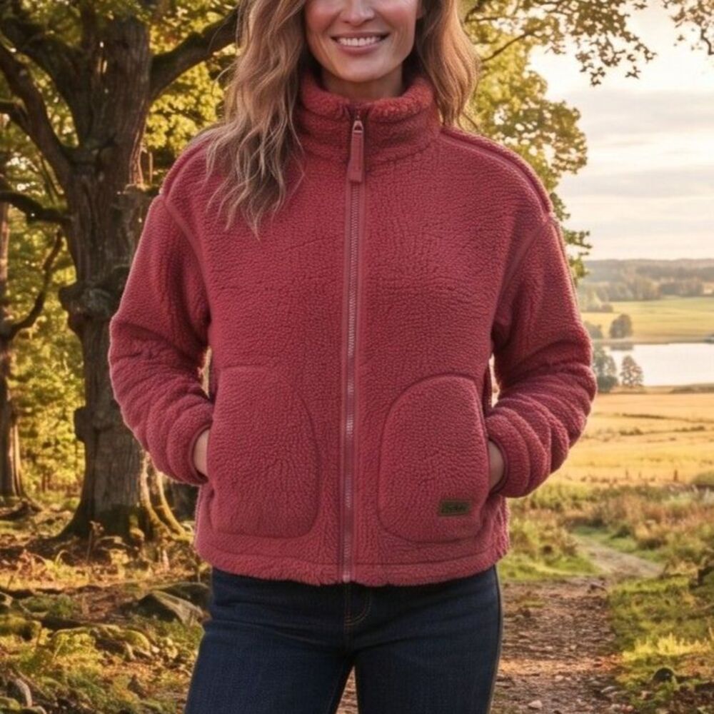 Roxy NWT High Pile Sherpa Fleece Cinch Hem Jacket Size M Raspberry Teddy Zip